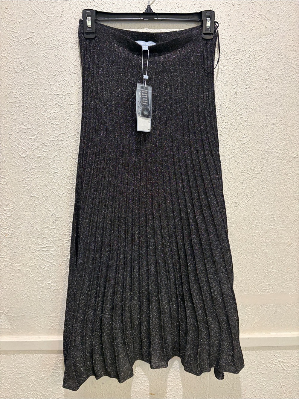 ANTONIO MELANI Black Metallic Pleated A-Line Skirt